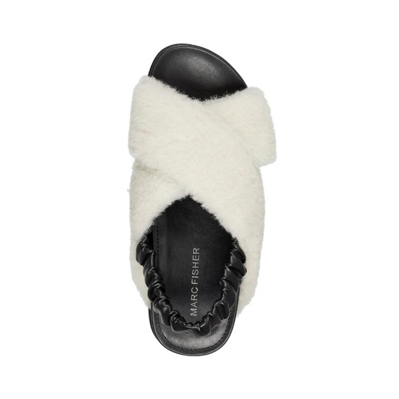 NIB [Marc Fisher] Javin 2 Slingback Faux Fur Sandals White/Black Women’s 8 or 9 - Picture 4 of 8